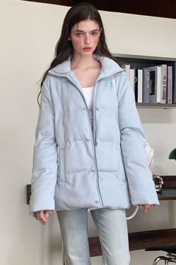 Blaues Stehkragen-Winterbaumwolljacke 