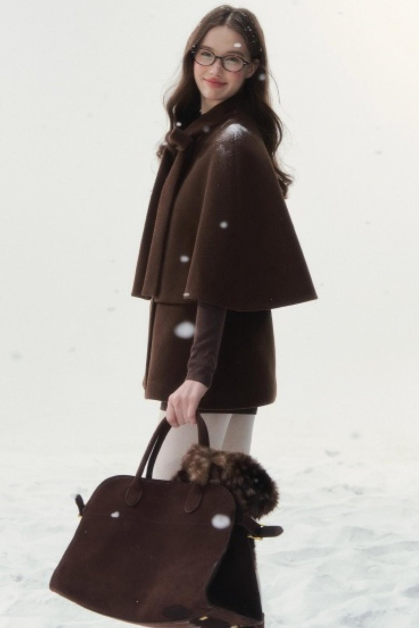 Cocoa Double-Breasted Cape Coat