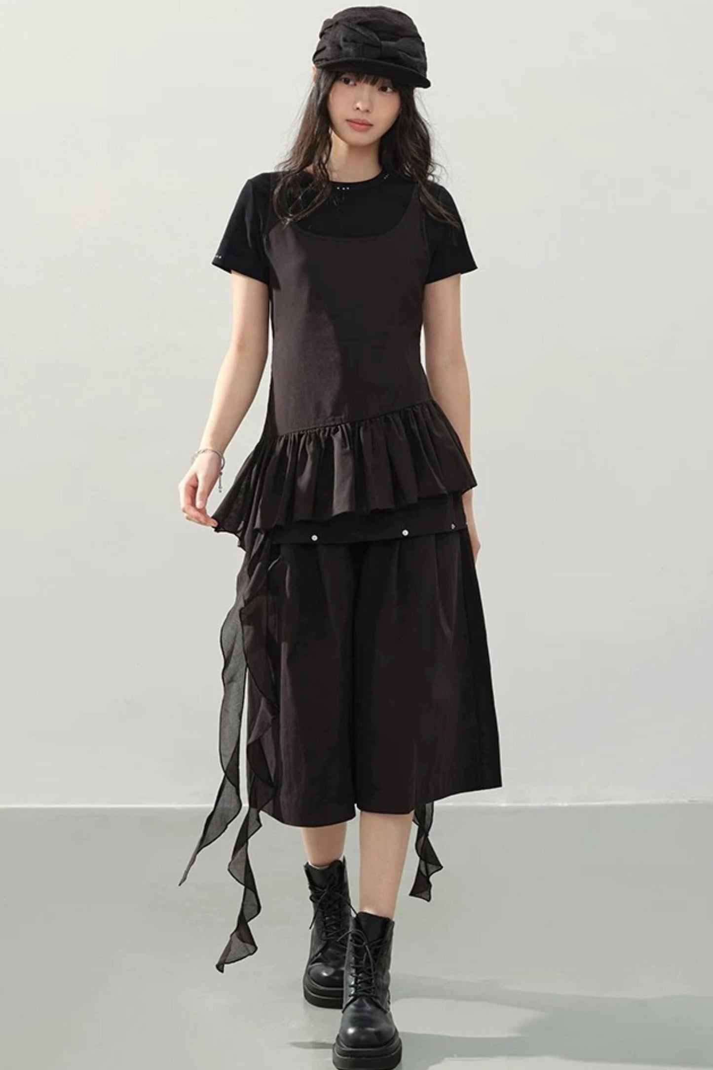 Camisole Asimétrico con Volantes Negro