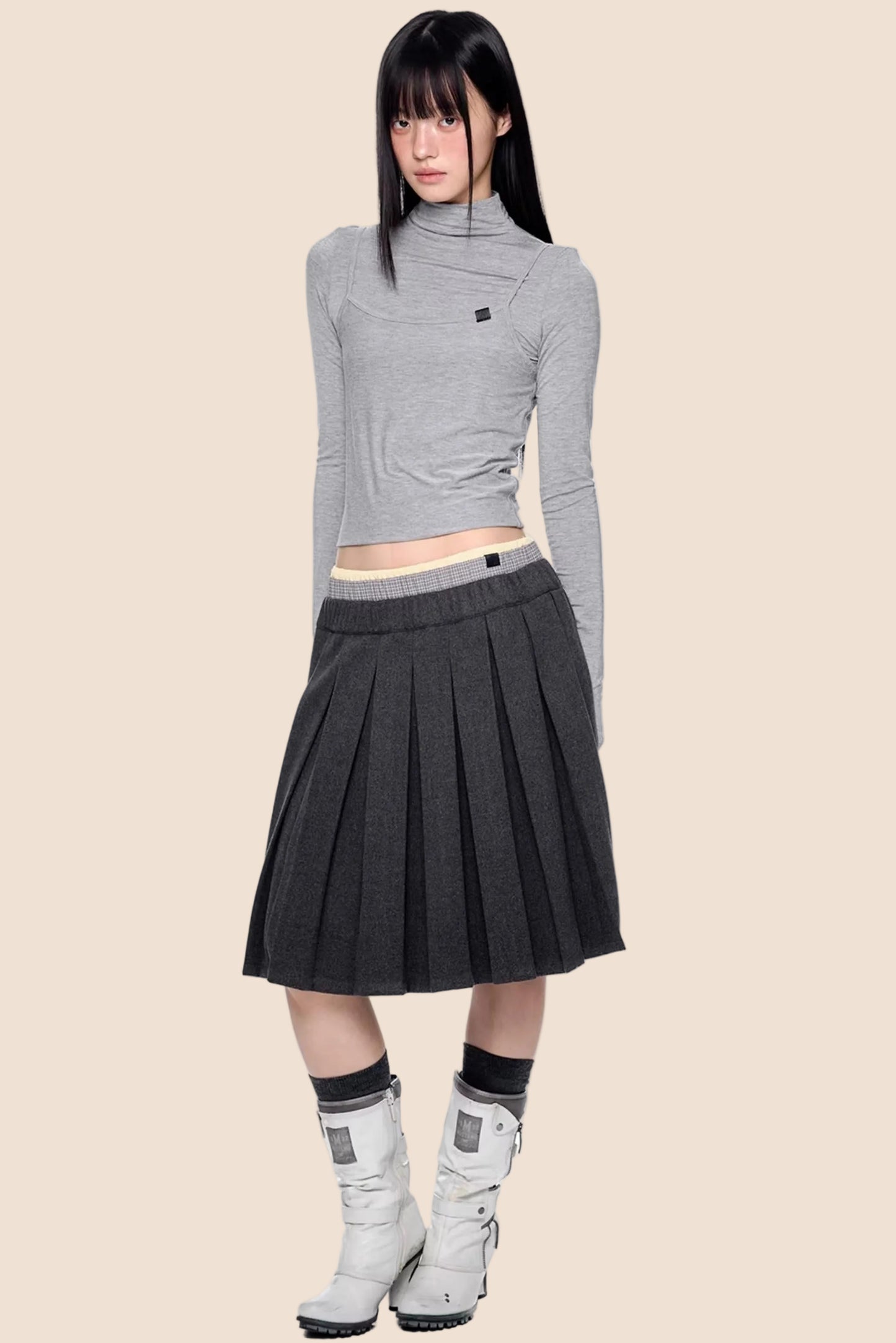 Plaid Patchwork Wool Skirt