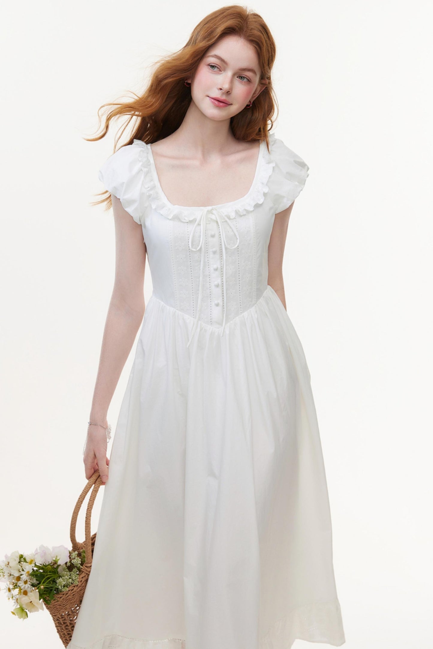 U-Neck White A-Line Dress
