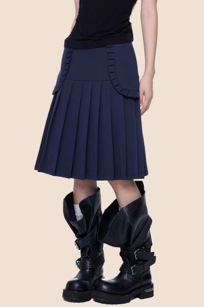 Casual Pleated A-Line Skirt