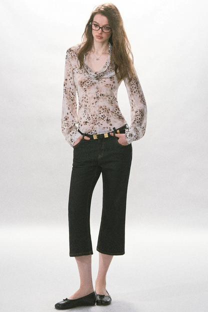 Hellfarbenes gepunktetes Slim-Fit-Chiffon-Oberteil