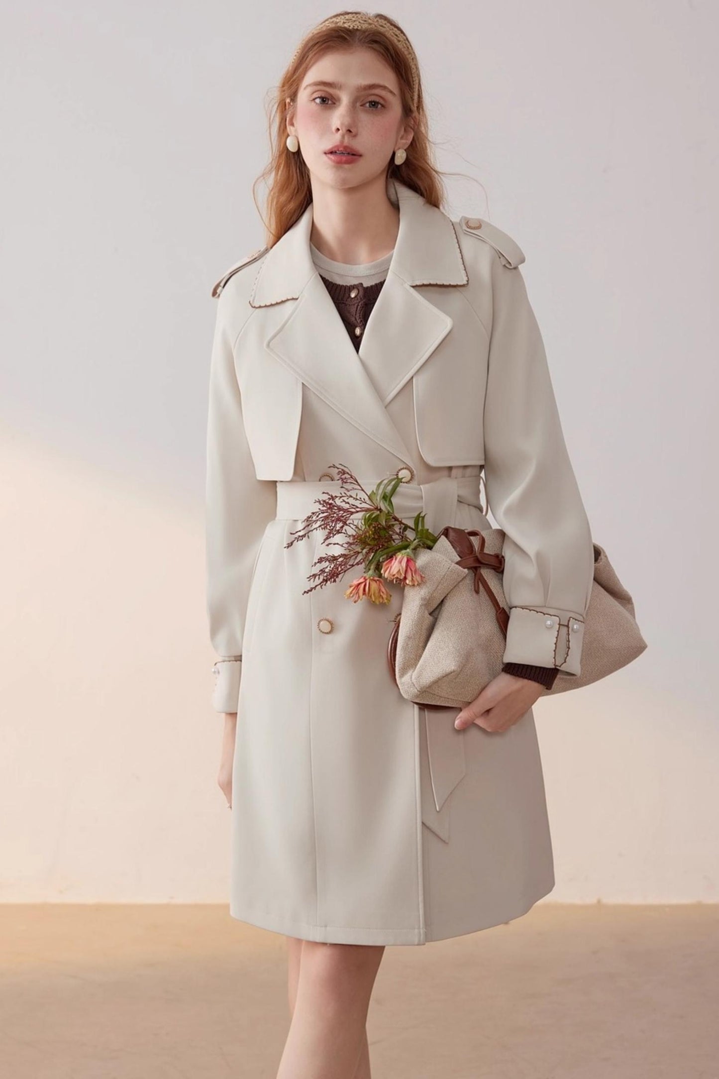 Beige Collar Trench Coat
