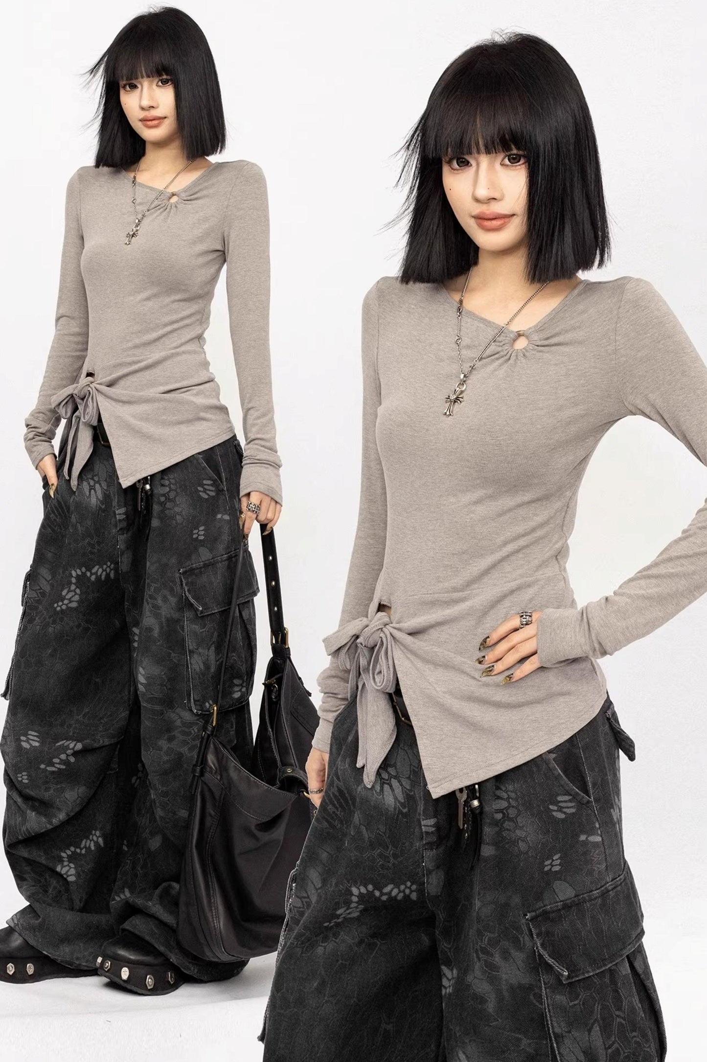 Twisted Tie Slim-Fit Blouse