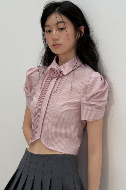 Vintage Pleated Striped Shirt