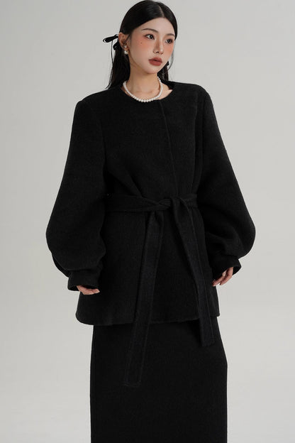 Lantern Sleeve Wool Coat