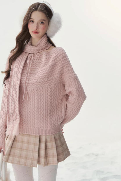 Vintage Twist Knit Off-Shoulder Sweater