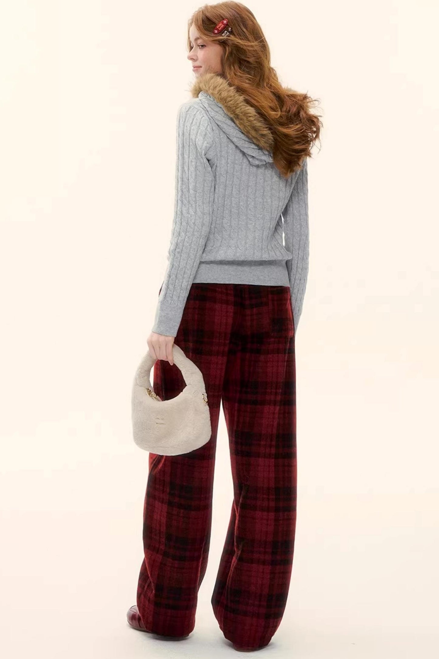 Woolen Plaid Fleece-Lined Pants