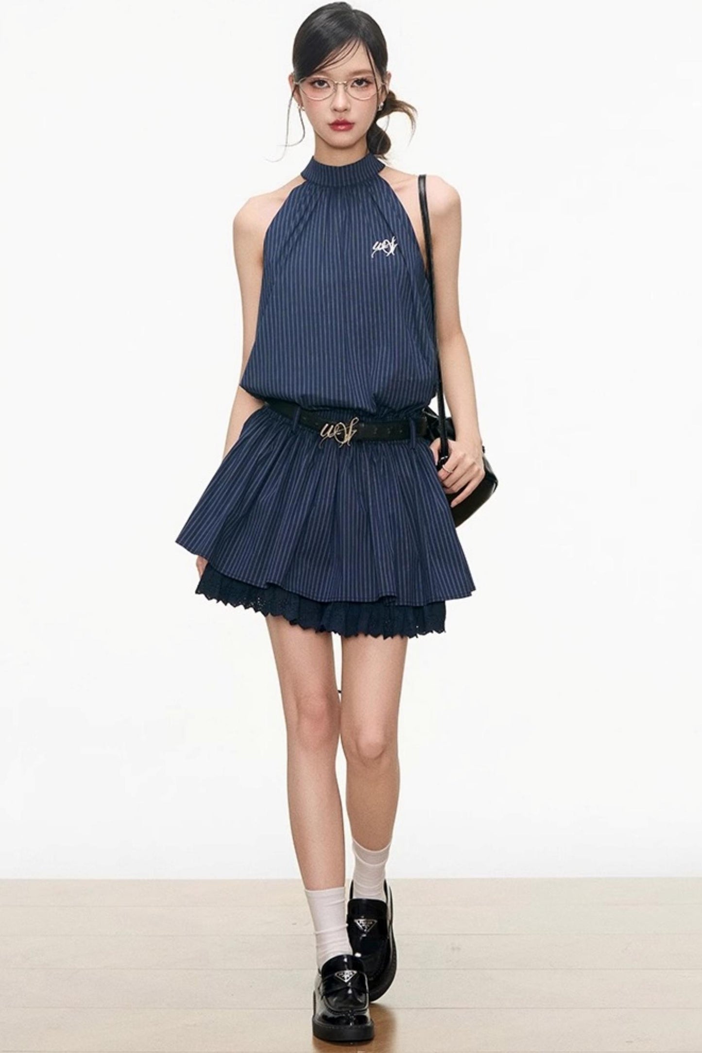 Blue Plaid Halter Dress