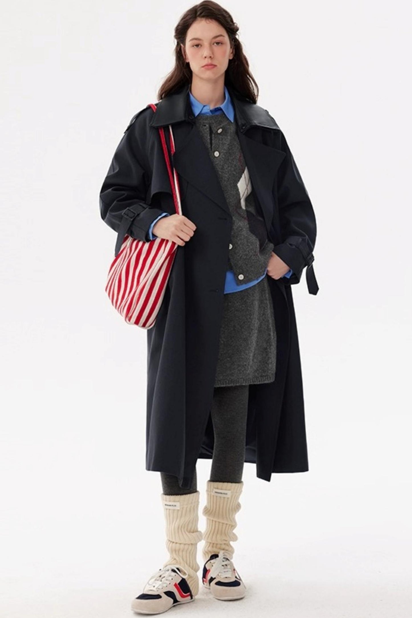 Patchwork Waist Tie-Up Tencel Cotton Trench Coat