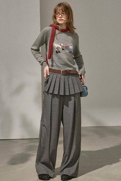 Kitten Puppy Embroidered Wool Blend Top