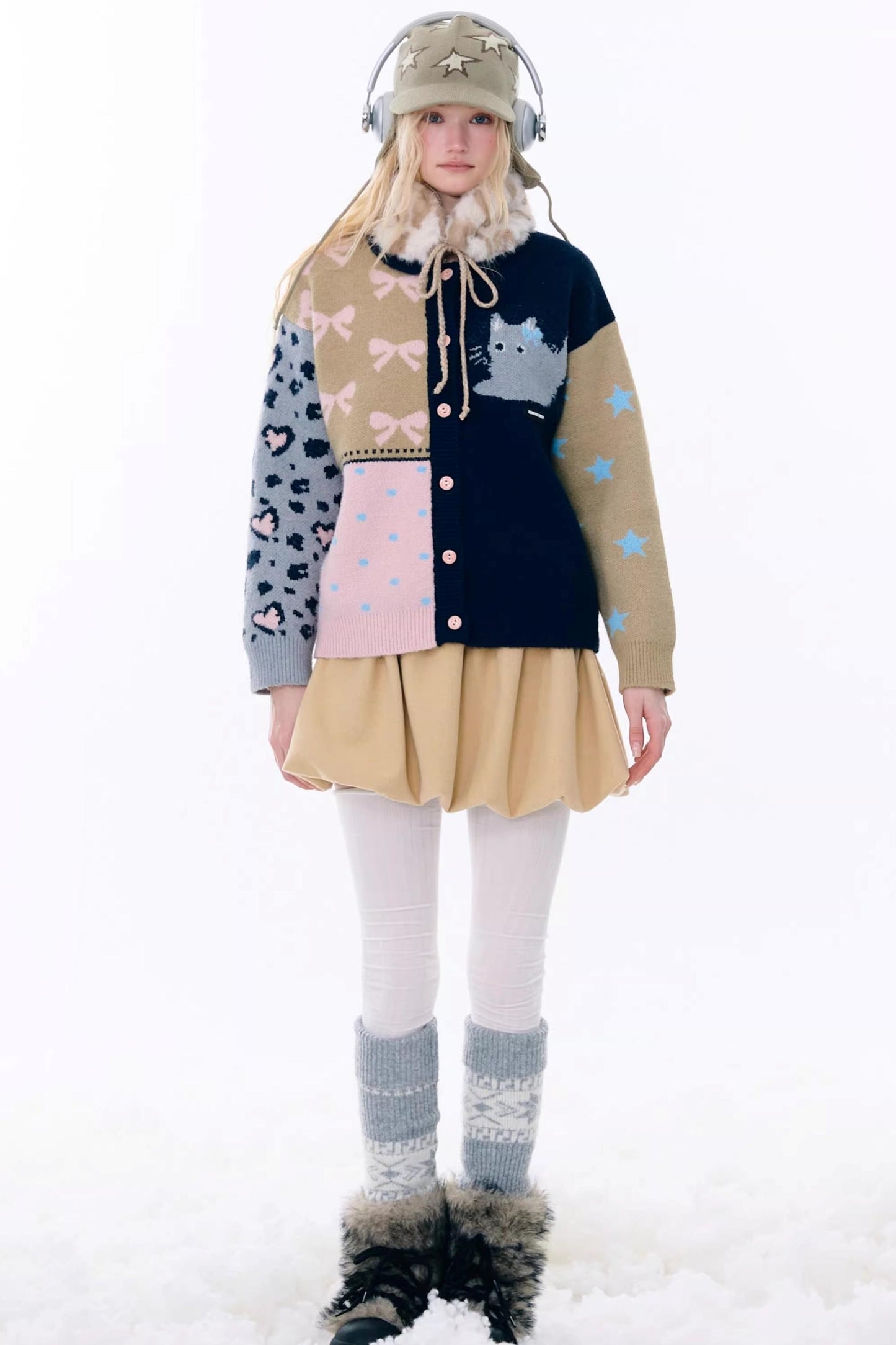 Retro Color-Blocking Cardigan Jacket