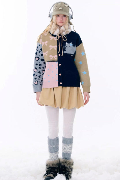 Retro Color-Blocking Cardigan Jacket