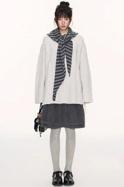 Crew Neck Crochet Cable Knit Sweater