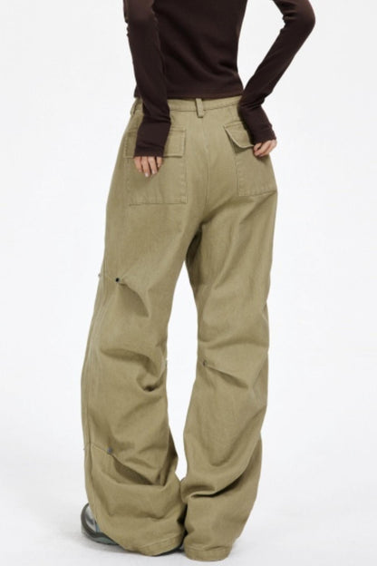 Functional Pleated Stud Cargo Pants