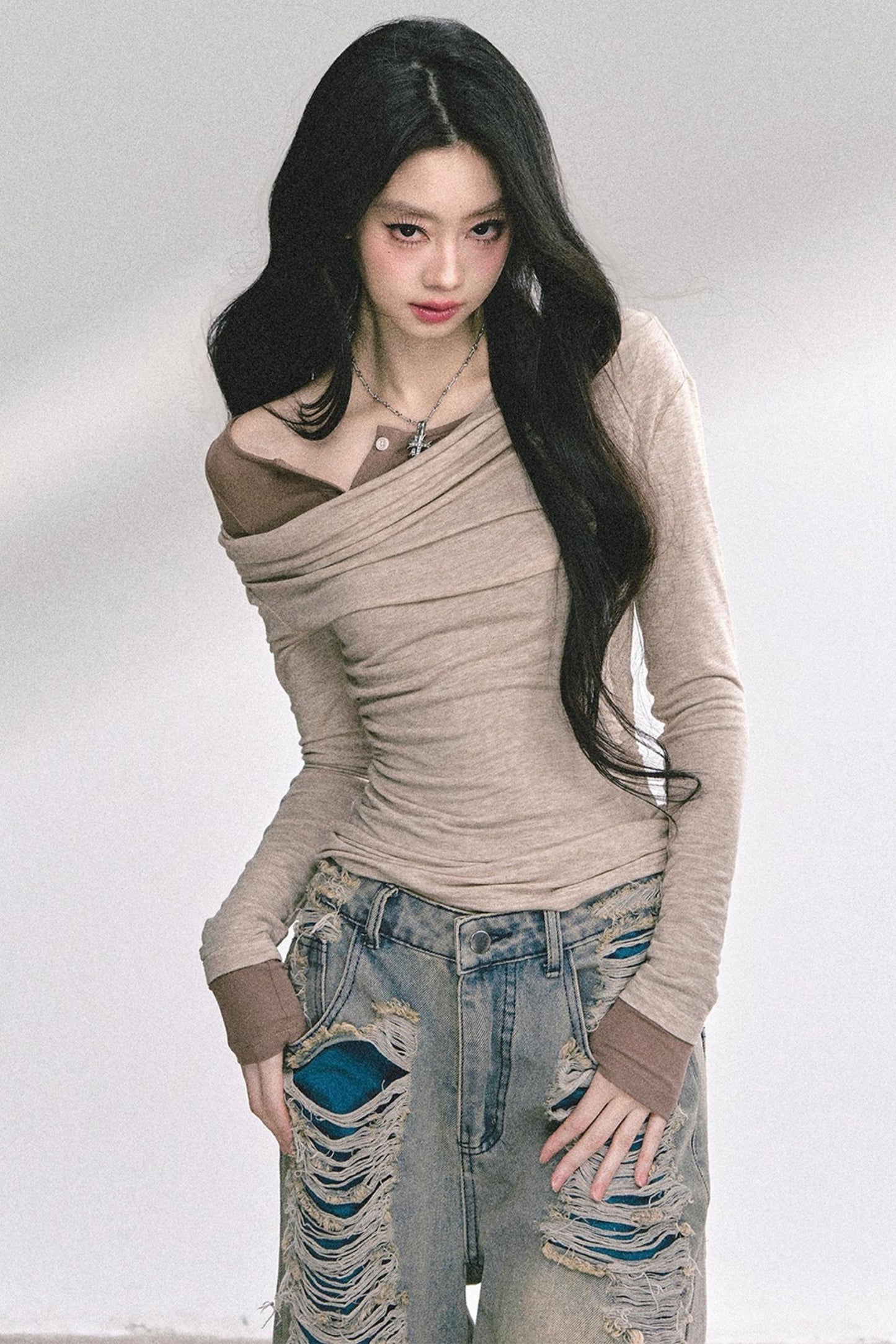 Korean Off-The-Shoulder Black Top