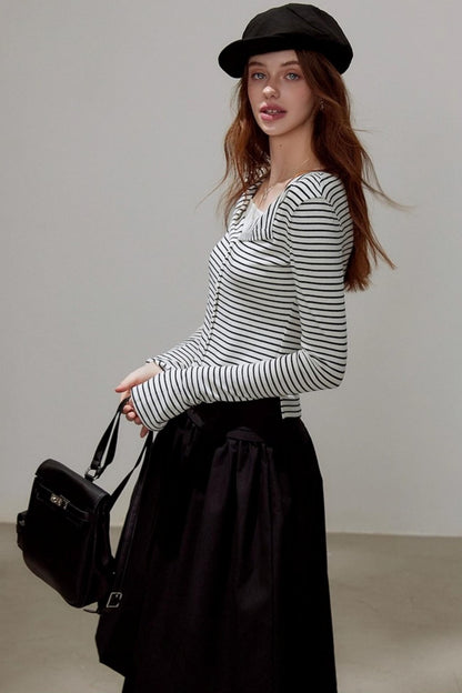 V-neck Striped Knitted Cardigan