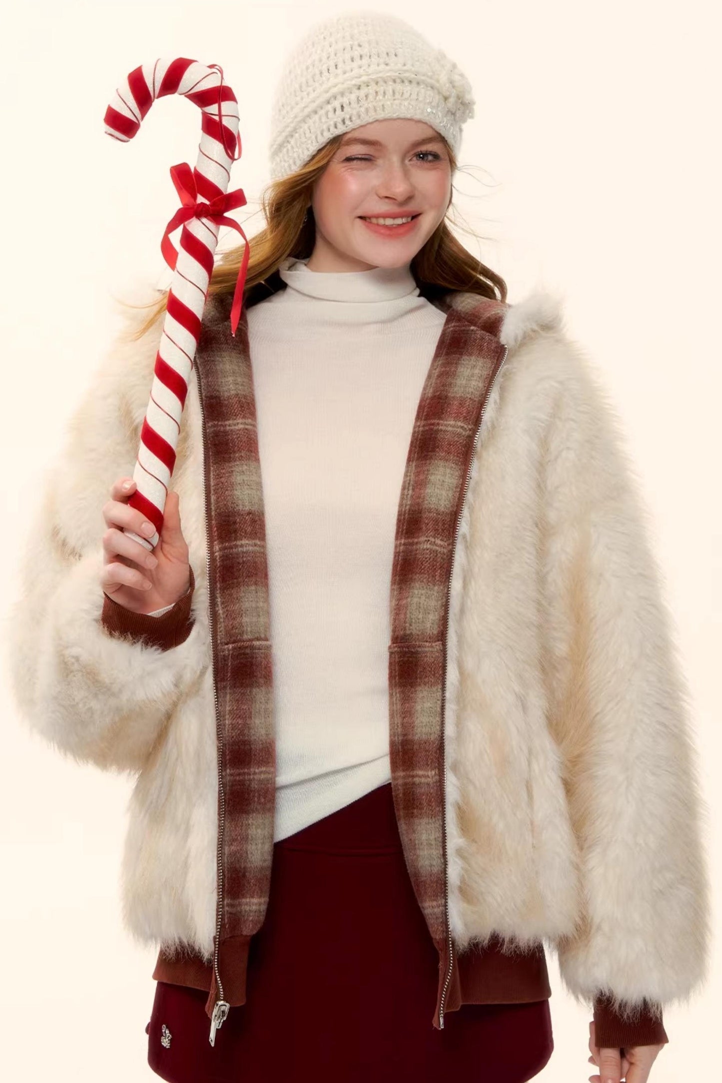 Reversible Plaid Plush Coat