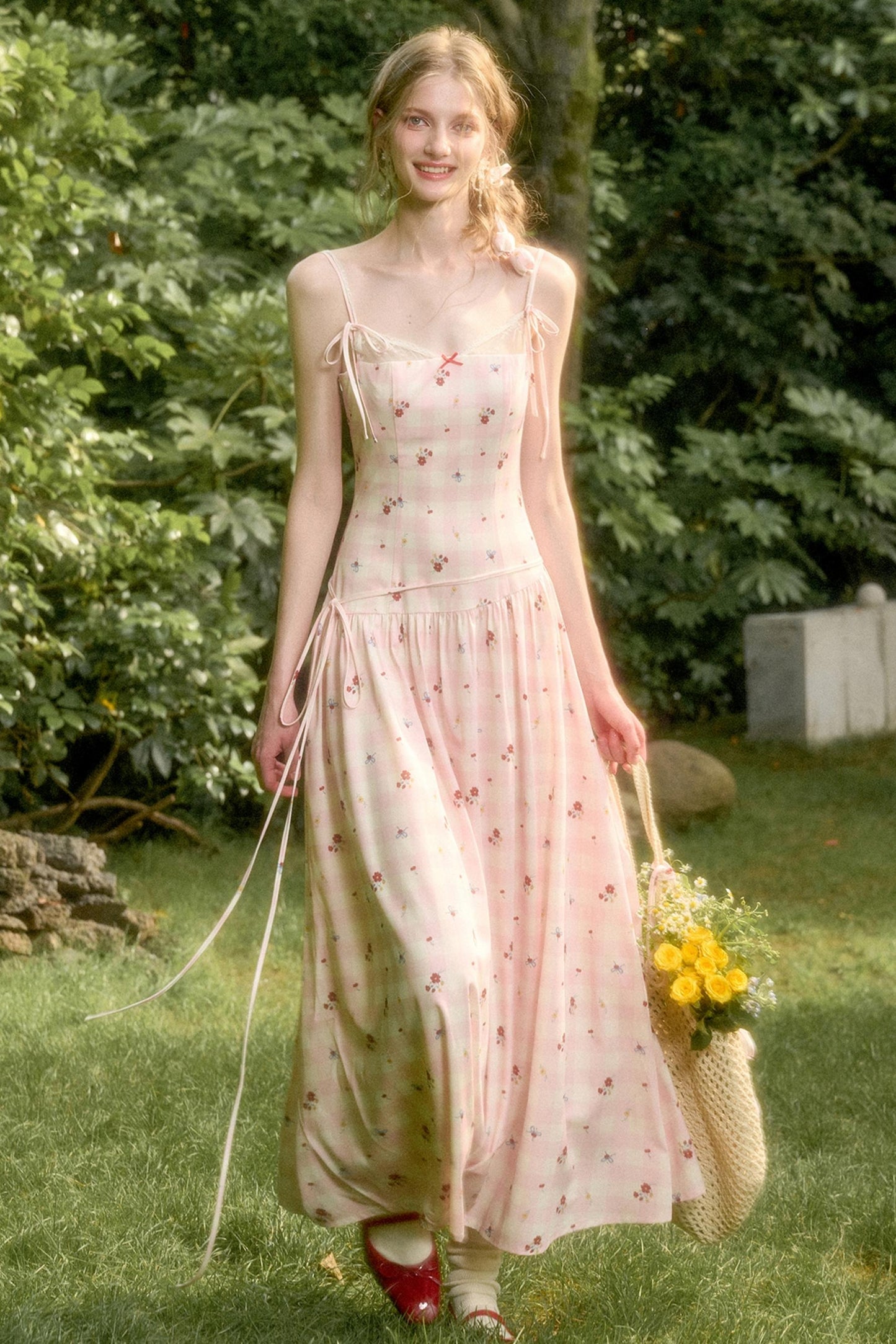 White Berry Lace Plaid Dress