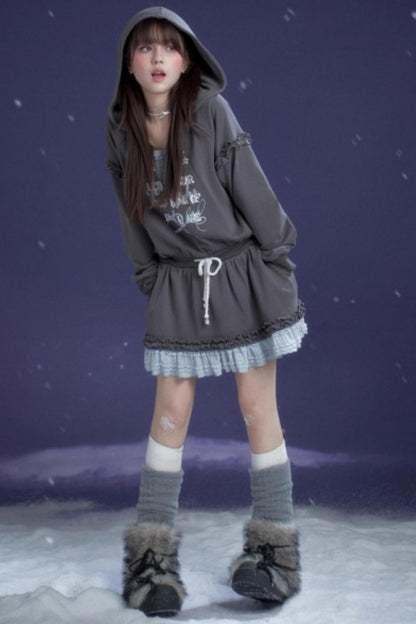 Gray-Blue Hooded Dress