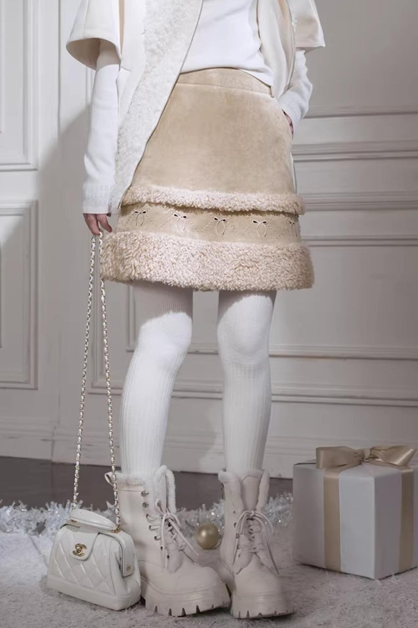 Khaki Suede A-Line Skirt