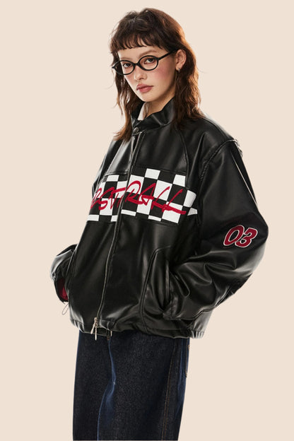 Racing Style Loose Biker Jacket