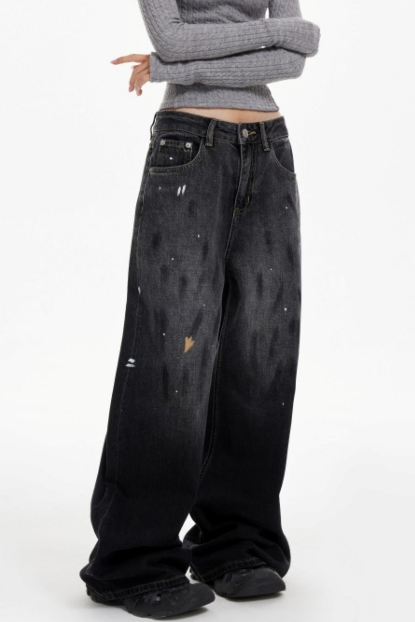 Ink Splash Denim Wide-Leg Pants