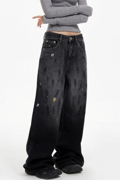 Ink Splash Denim Wide-Leg Pants