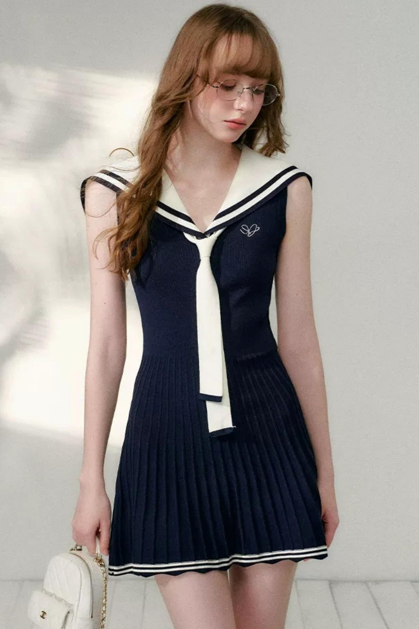 Navy Sailor Collar Knitted Dress