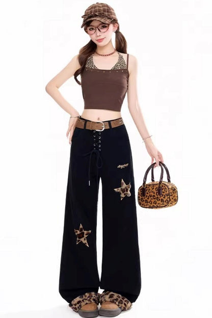 Retro Leopard Print Plush Pants