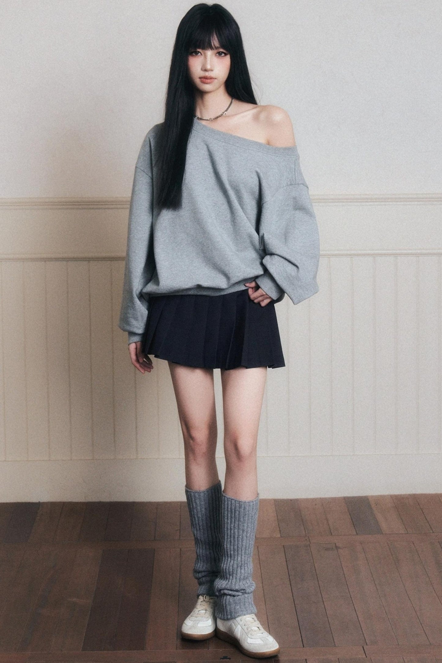 Romantic Cotton Slanted Shoulder Sweatshirt