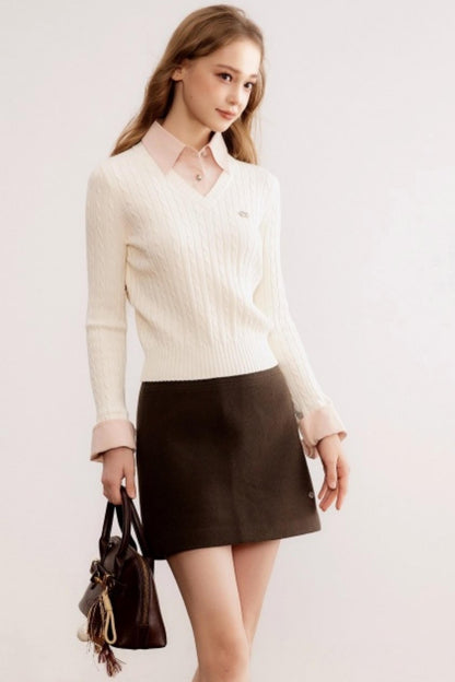 Brown Woolen A-Line Skirt