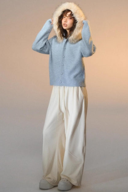 Detachable Fur Collar Cardigan