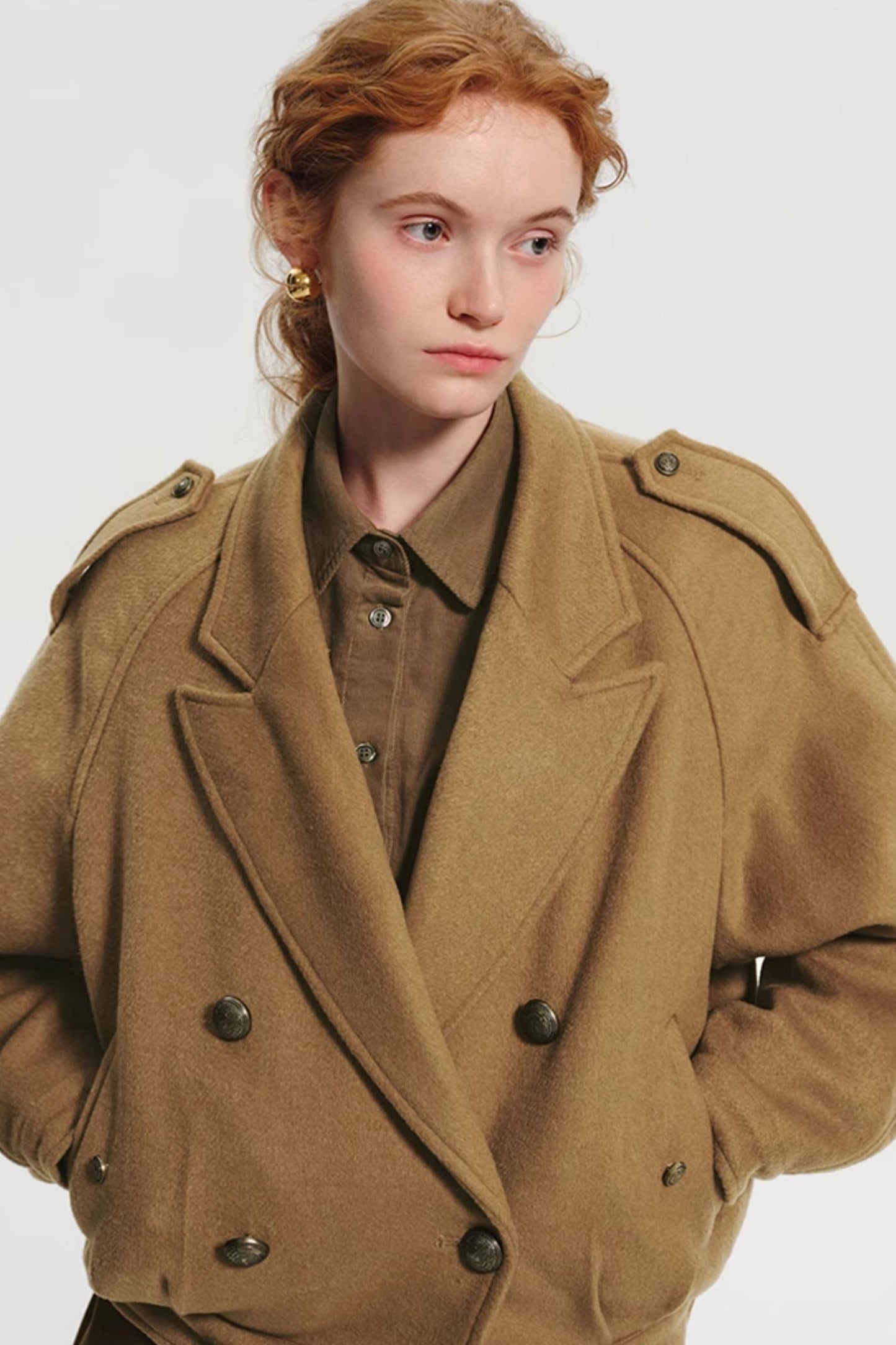 Vintage Camel Cropped Wool Coat