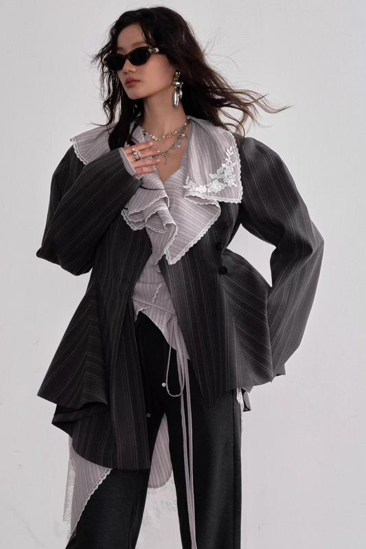 Asymmetrical Gray Striped Blazer