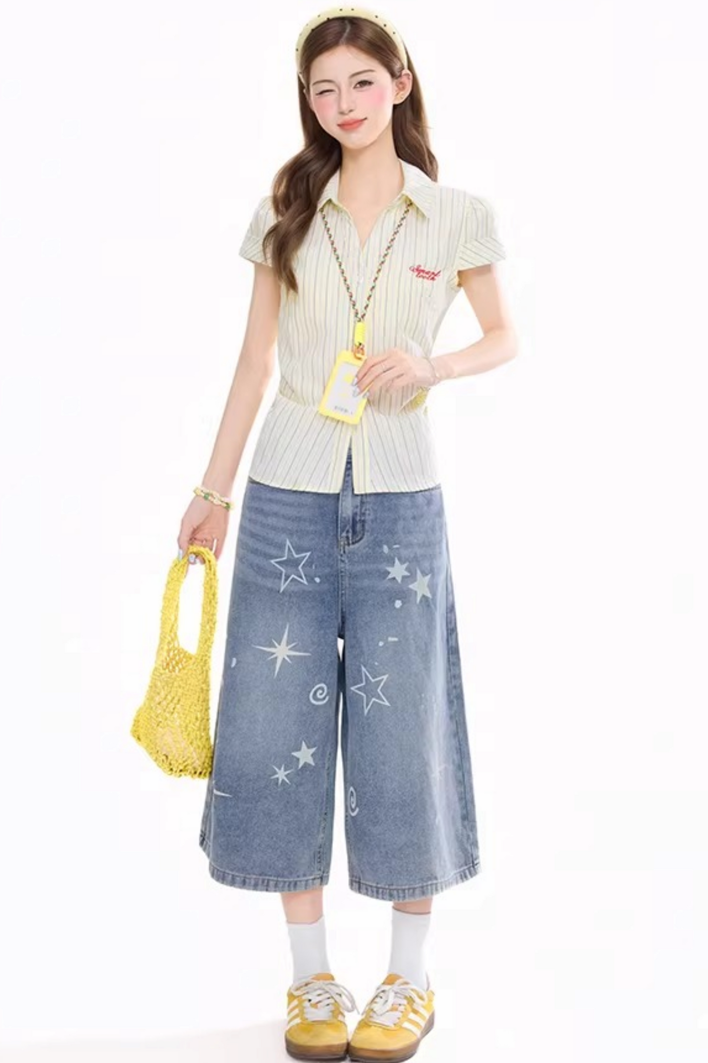 Star-Printed Cropped Pants