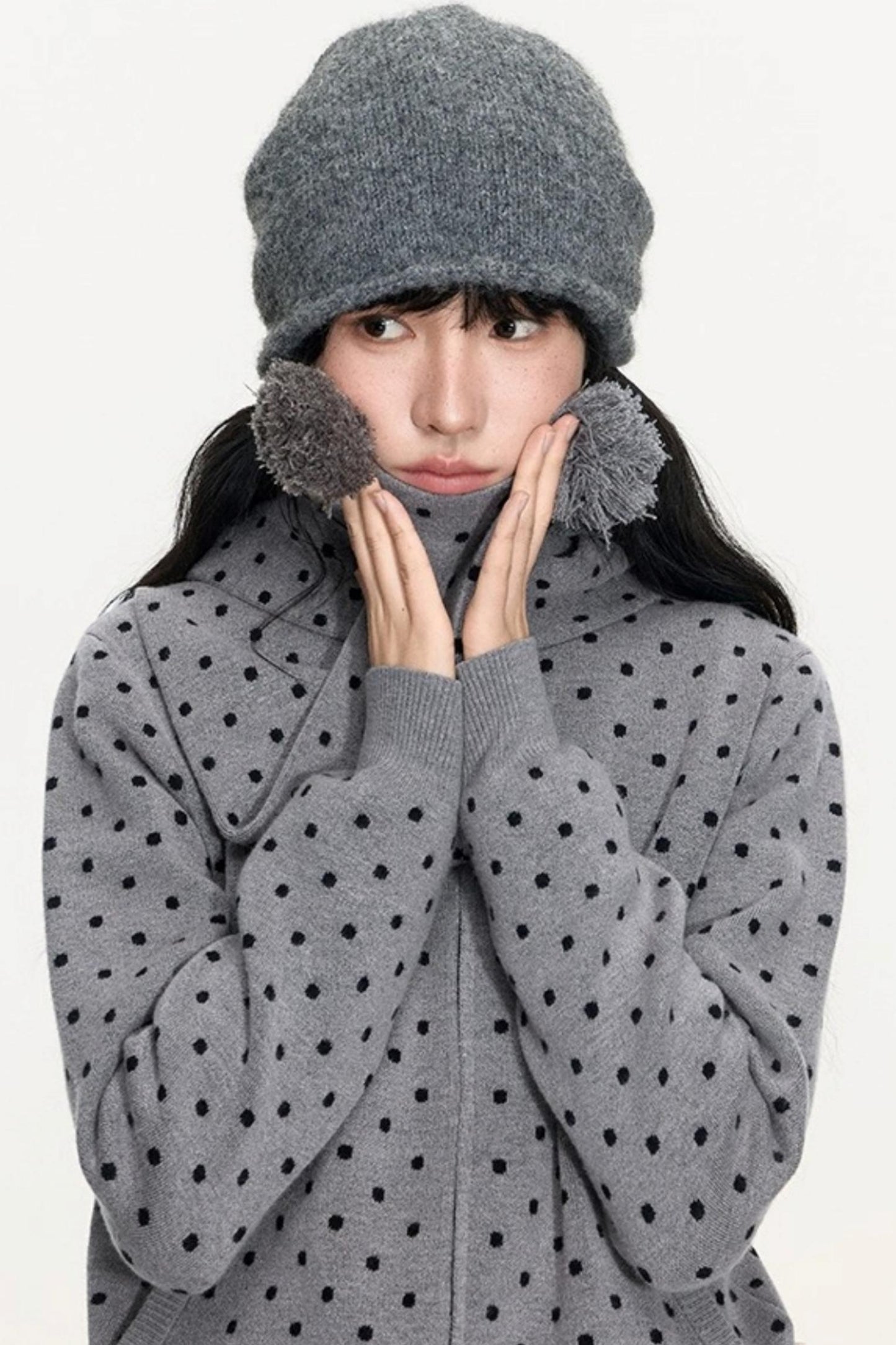 Polka Dot Hooded Knit Sweater Skirt Set-Up