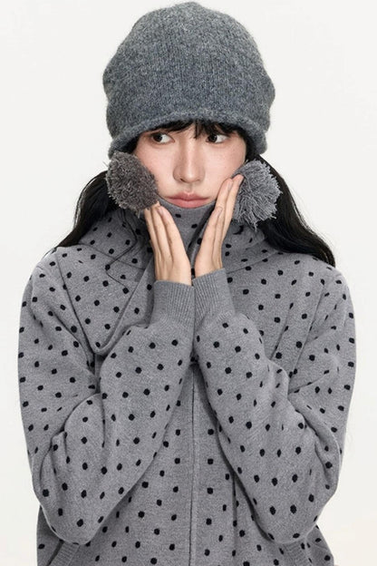 Polka Dot Hooded Knit Sweater Skirt Set-Up