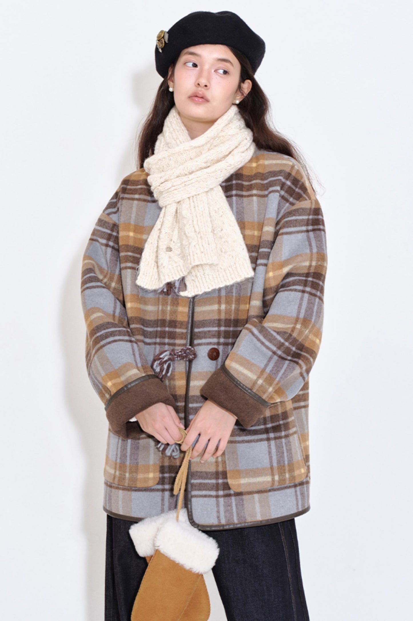 Handmade Textured Plaid Woolen Coat