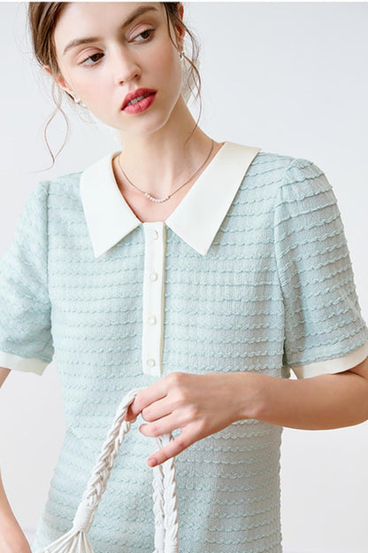 Summer Blue Striped Polo Dress