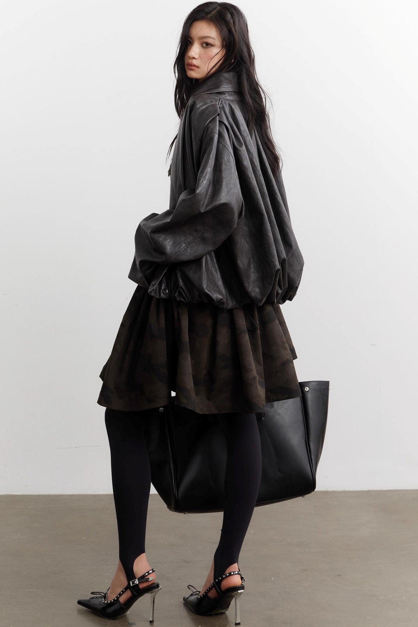 Vintage Pleated Ebony Brown PU Jacket