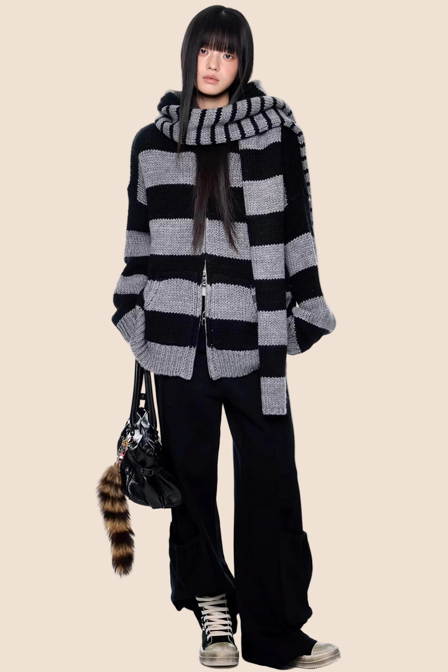 Striped Hooded Knit Jacket