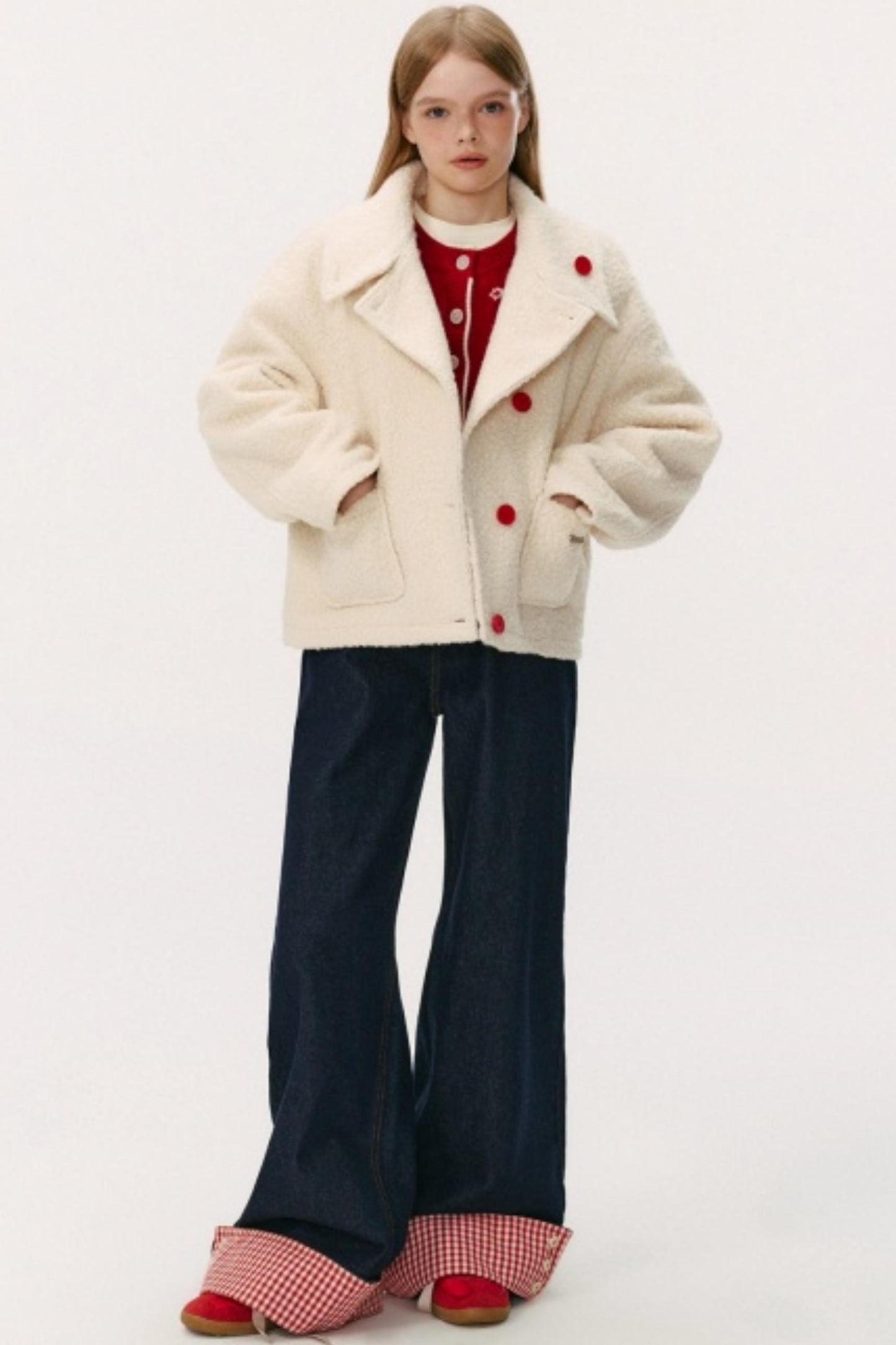 Slanted Placket Woolen Short Coat