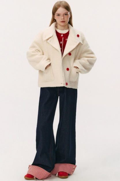 Slanted Placket Woolen Short Coat