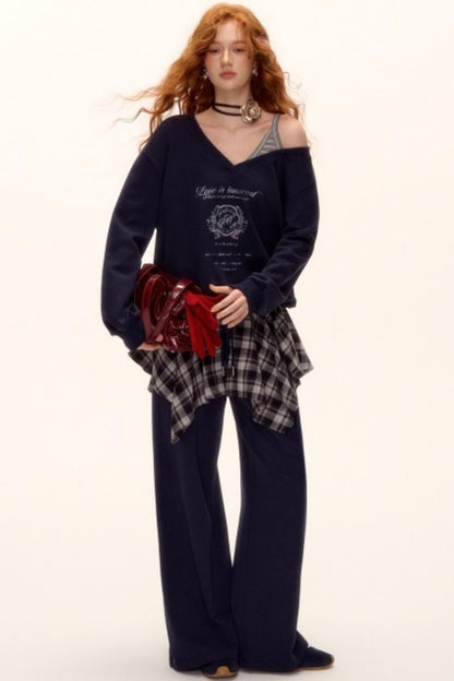 Asymmetrical Striped Patchwork Sweatshirt Set-Up