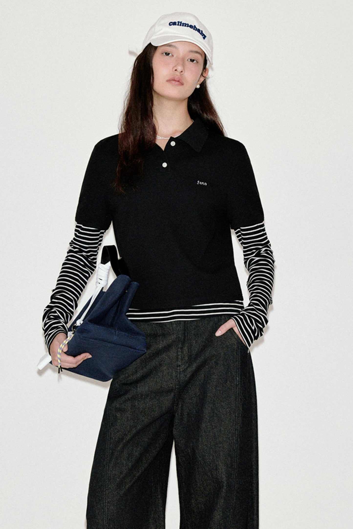 Retro Striped Polo Long-Sleeved Top