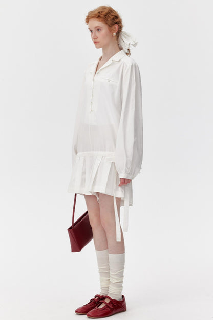 Pleated Drawstring Shirt Dress