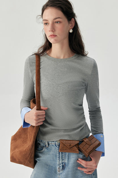 Gray Crew Neck Long Sleeve Top