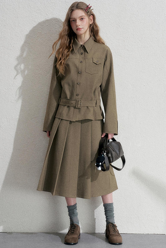 Retro Pleated Skirt With Jacket Set-Up